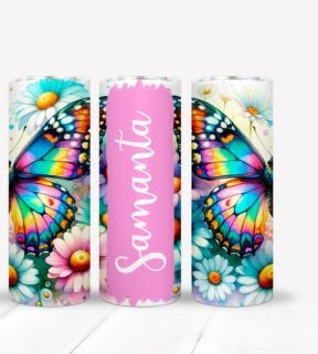 Customized flower and butterfly tumbler with your name