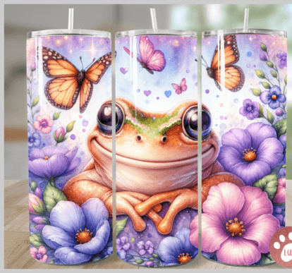 Frog with purple and pink butterflies tumbler