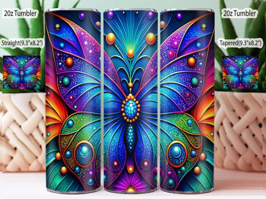 Purple, Blue and Green butterfly tumbler