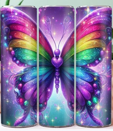 Butterfly Tumbler with purples and blue, rainbow