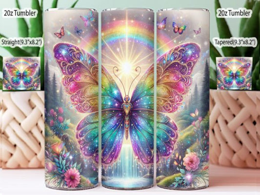 Glitter Rainbow Butterfly tumbler