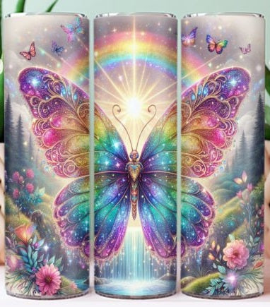Glitter Butterfly Rainbow tumbler