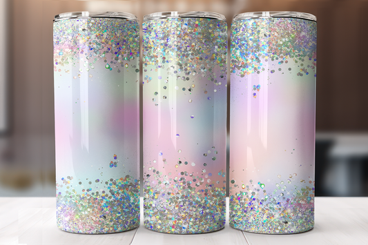 Irridescent Holographic Glitter and White tumbler