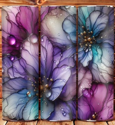 Purple, Pink and Teal flower Tumbler