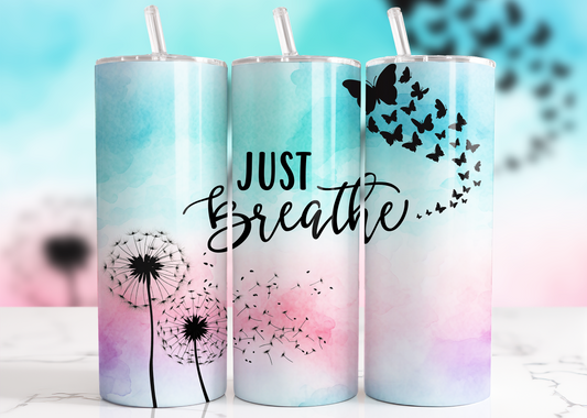 Just Breathe Pastel Blue and Pink tumbler