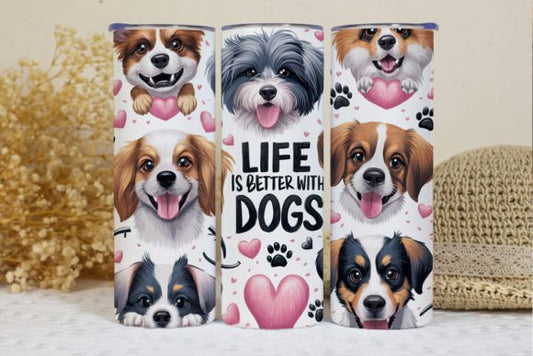 Life Better With Dogs Pink Hearts tumbler