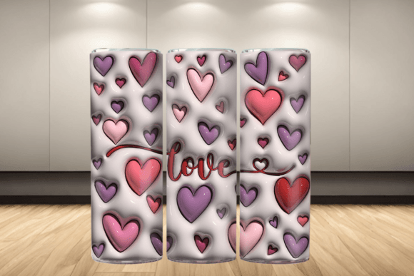 3D Puff Pink, Purple, white tumbler