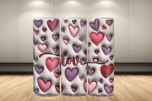 3D Puff Pink, Purple, white tumbler