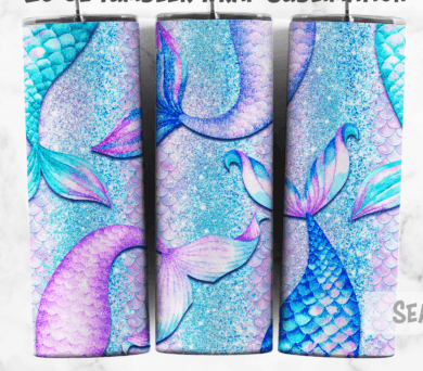 Pink, Blue, and White Mermaid Tails with Glitter tumbler