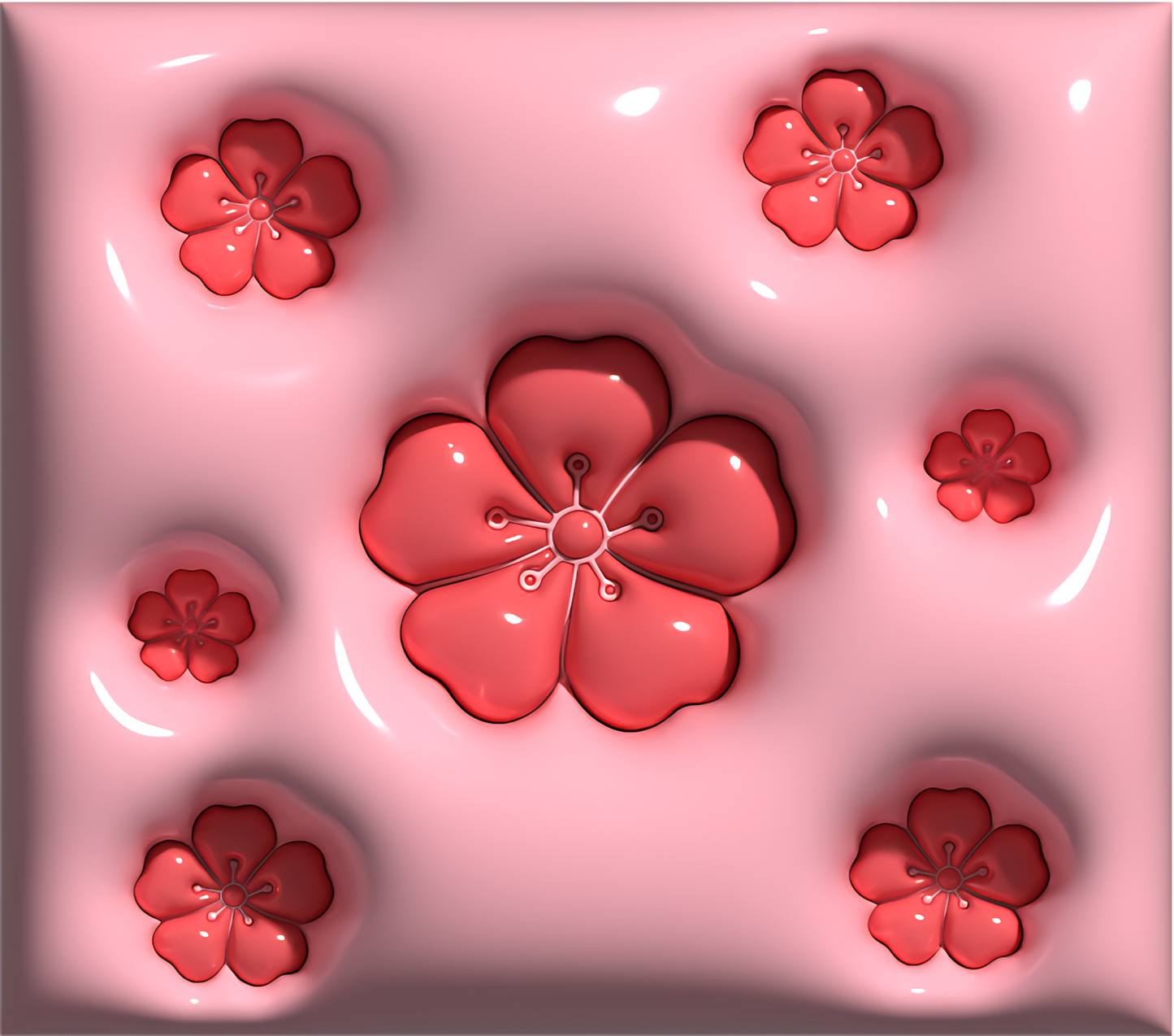 Red Flowers on a 3D Puff pink tumbler