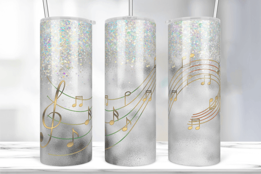 Music Notes with Gold and Holographic white tumbler