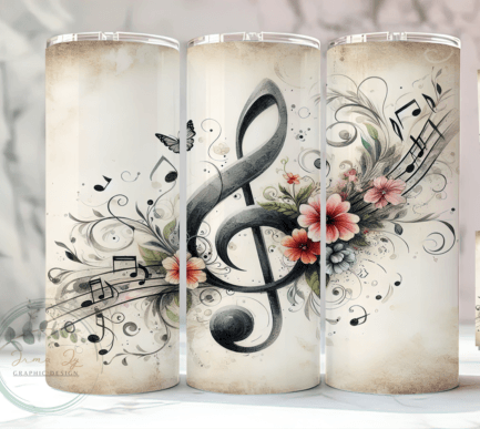Vintage Music Note with Flowers tumbler