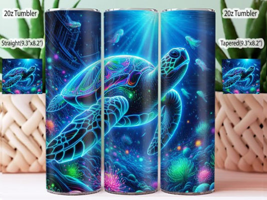 Neon blue Sea Turtle tumbler