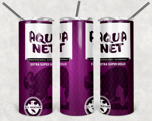 Aqua Net Hair Spray Purple and White tumbler