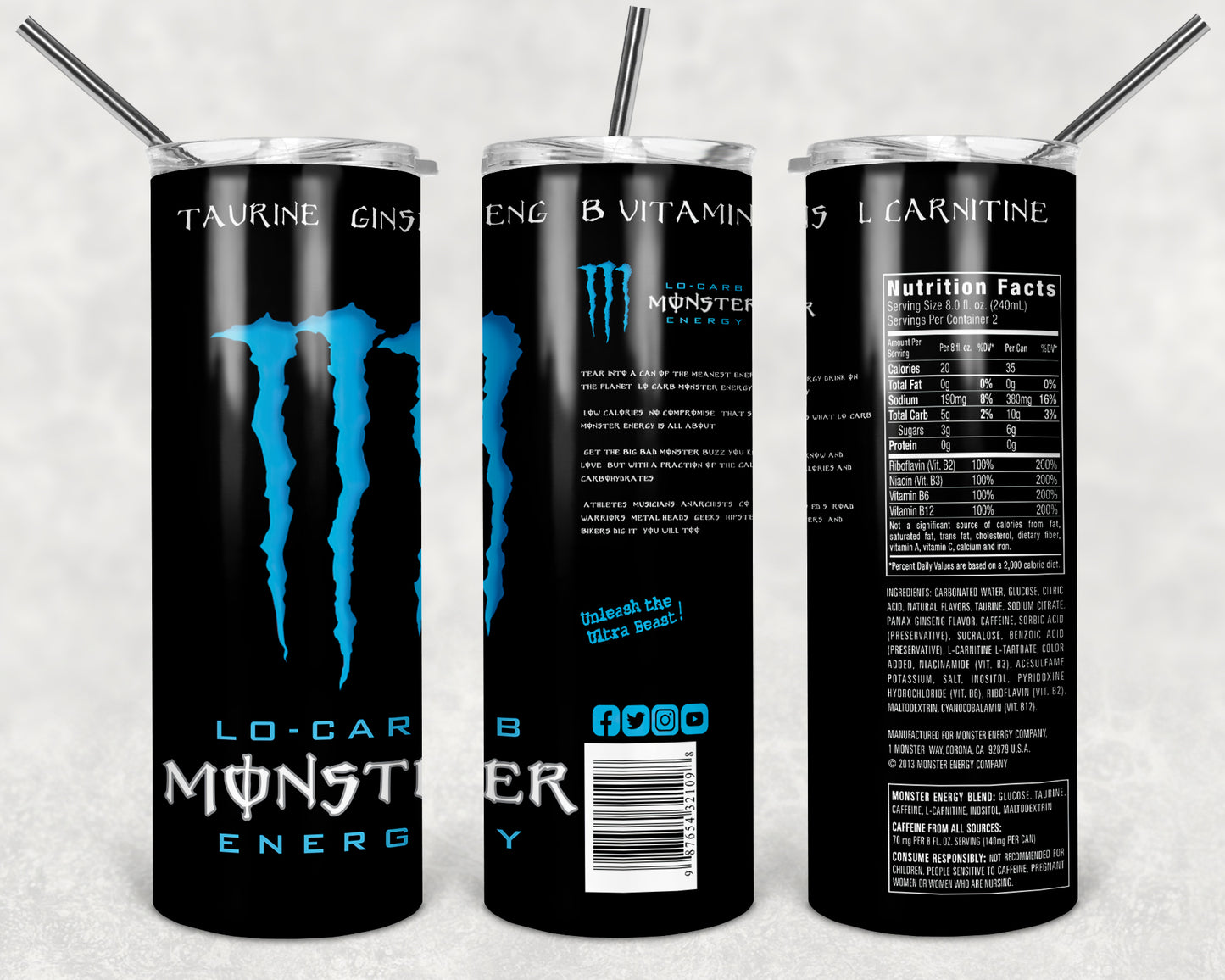 Monster Energy Drink Low-Carb Blue tumbler
