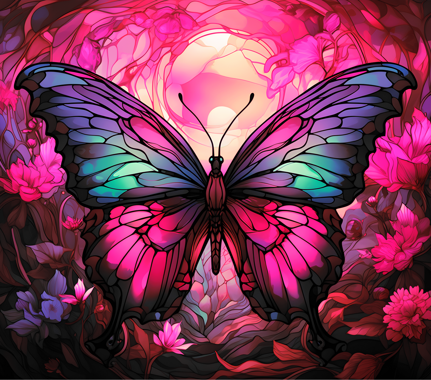 Pink, Black, purple butterfly tumbler