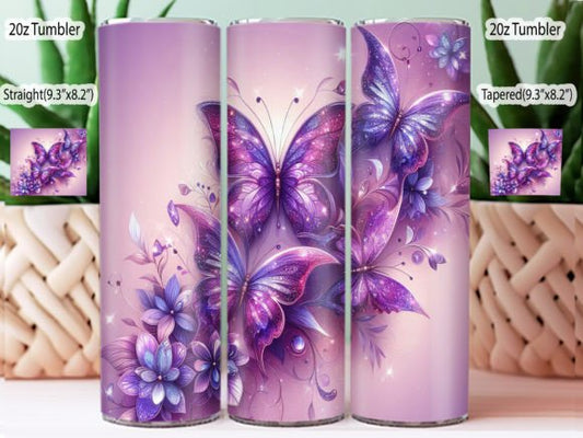 Pink, Purple, and blue Butterfly tumbler