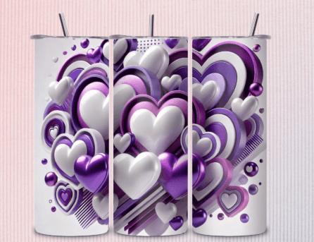 White and Purple Heart Tumbler