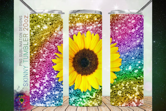 Glitter Sunflowers and Rainbow tumbler