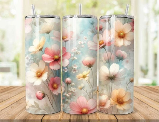 Light Blue tumbler with flowers