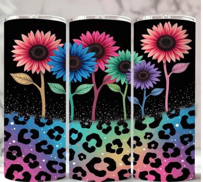 Daisies and Leopard brightly colored tumbler