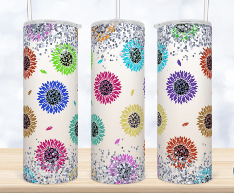 Flower tumbler with colorful glitter