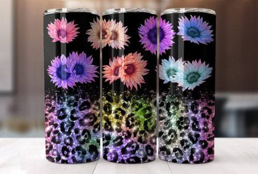 Leopard pink, purple, and blue flowers tumbler