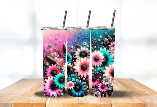 Pink and Teal Sunflower tumbler