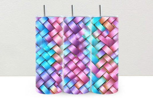 3D Pink, Blue, Purple, and Teal Tumbler with colorful cross hatching