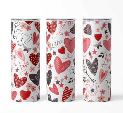 Pink, Red, Brown heart tumblers