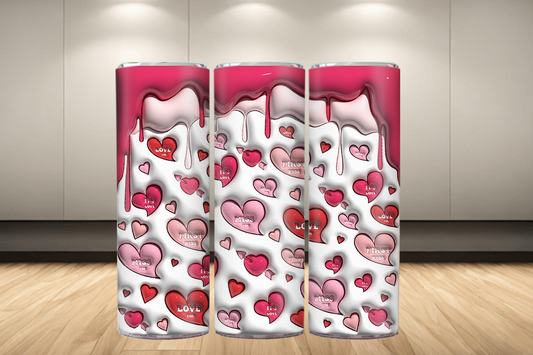 Valentine 3D tumbler with pink and red hearts
