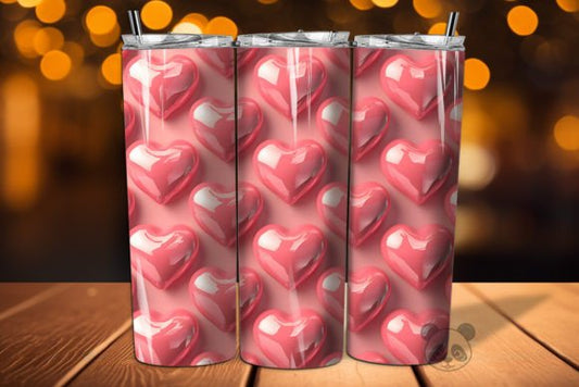 Inflated 3D Glossy pink heart tumbler