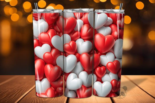 Small Inflated 3D Glossy Red and White Hearts