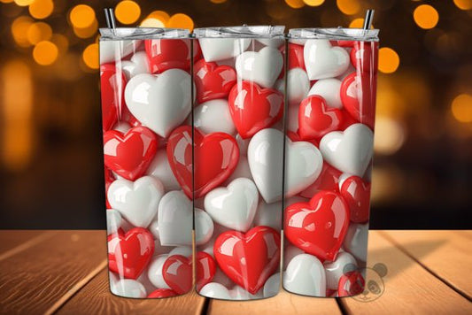 Large Inflated 3D Glossy Red and White Hearts