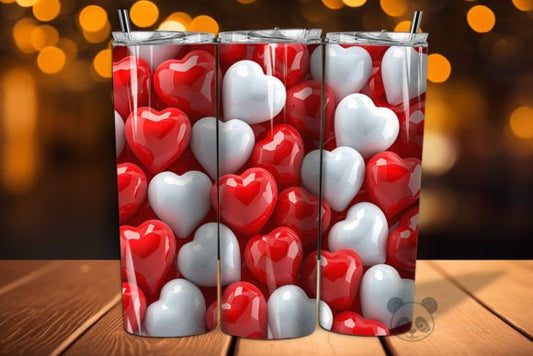 Larger Inflated 3D Glossy Red and White Hearts