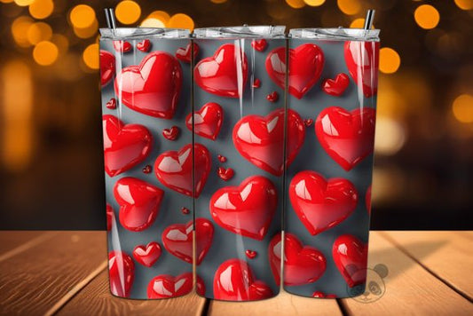 Red Shiny hearts with black background tumbler