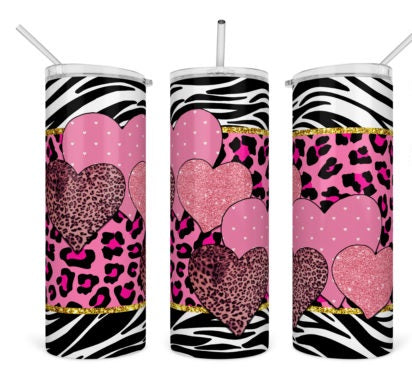 Bright Pink, red, and zebra pattern tumbler