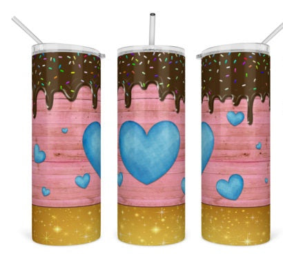 Valentine pink and blue chocolate drizzle tumbler