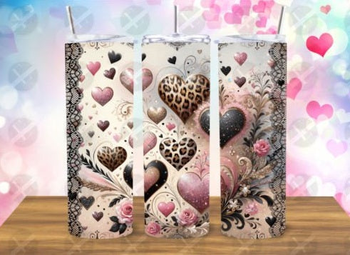 Pink, Brown heart tumbler