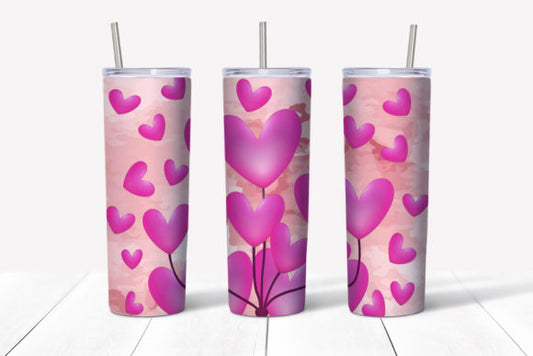 Bright Pink hearts with light pink background tumbler