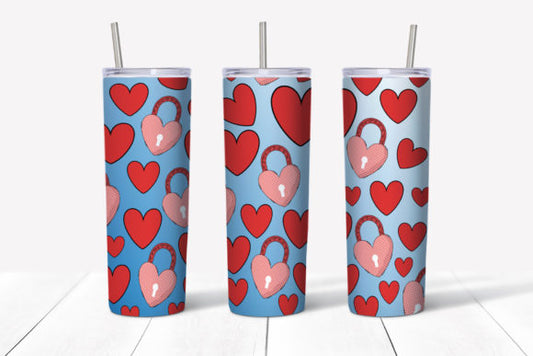 Blue tumbler with red hearts