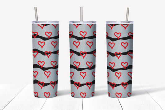 Pink, Black and Gray heart tumbler