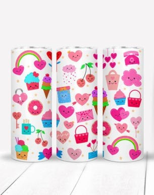 Happy heart, cupcake, pink, red and blue pattern tumbler