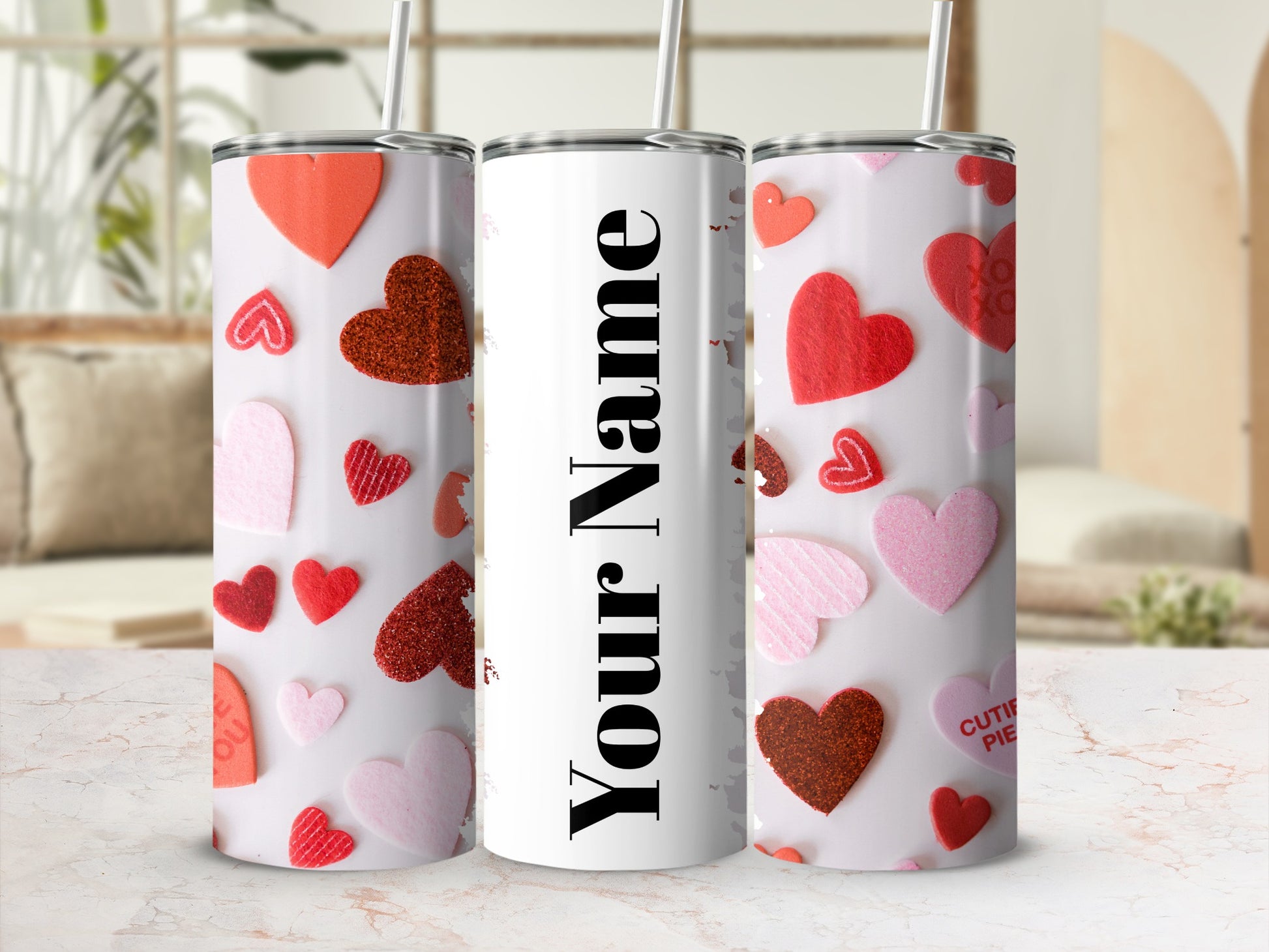 Personalized Valentine's Day Heart Pattern Tumbler