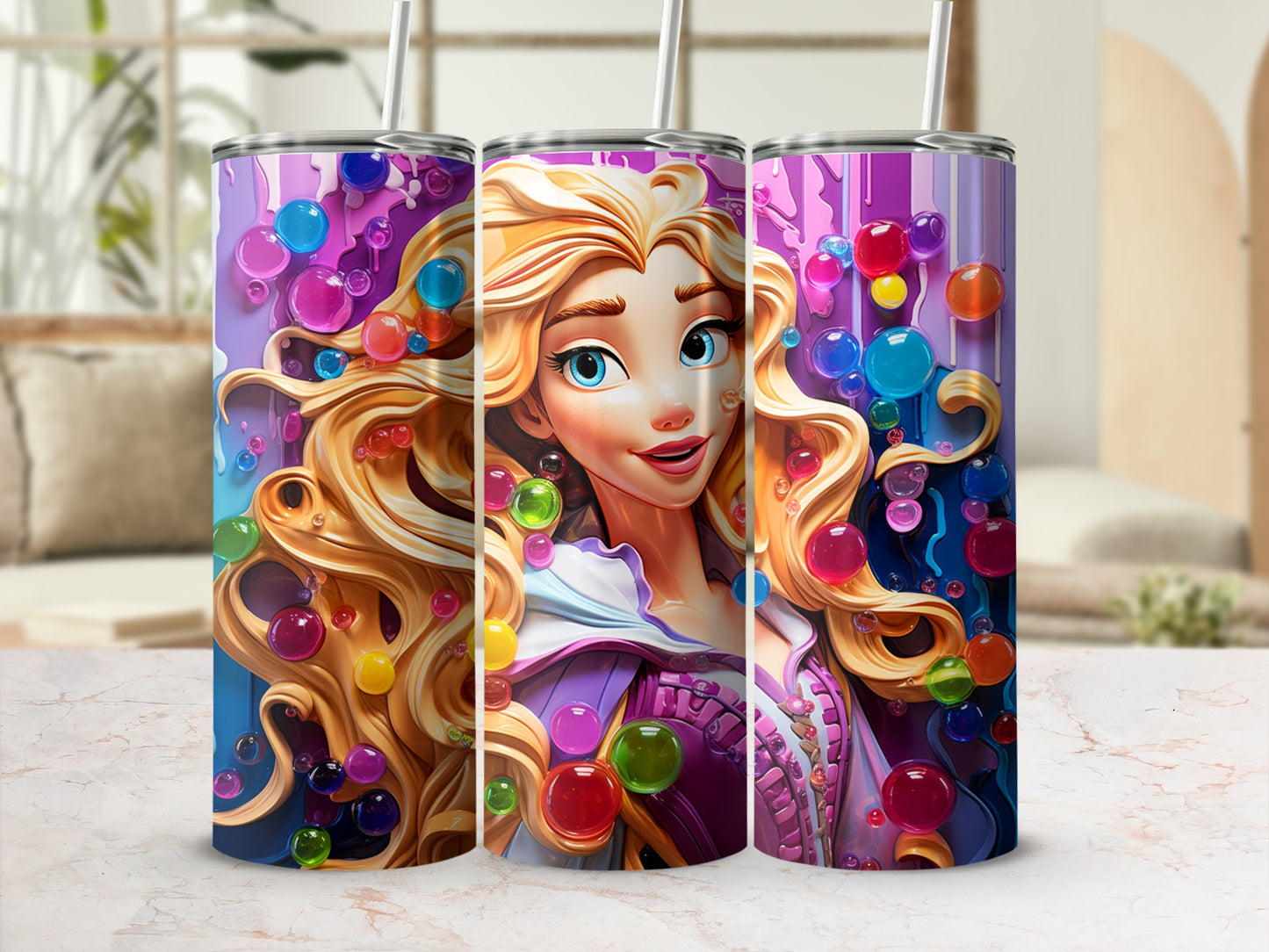 Colorful Gradient Bubbles Tumbler with Princess Design