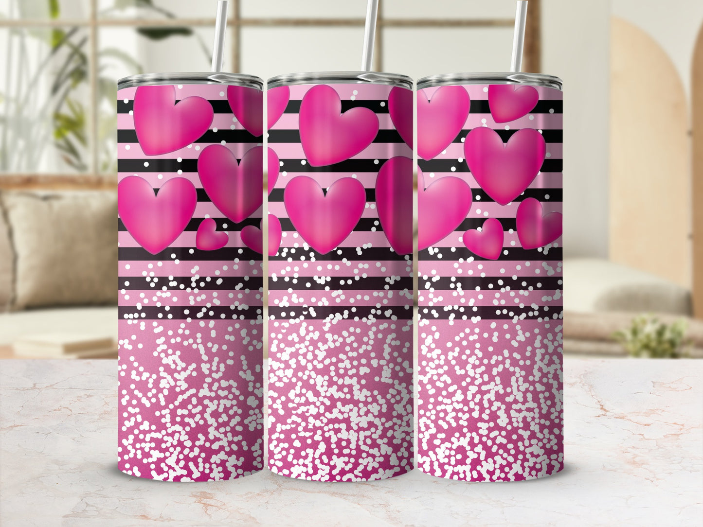 Pink Hearts Stripes Scattered Dots Vibrant Design Tumbler product type