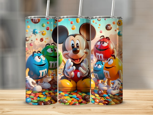 Colorful Mickey Mouse and M&M Characters Tumbler Cup