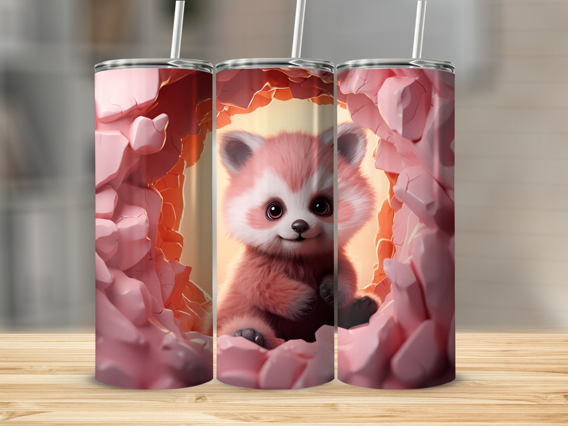 Adorable Baby Red Panda Tumbler with Straw Cup