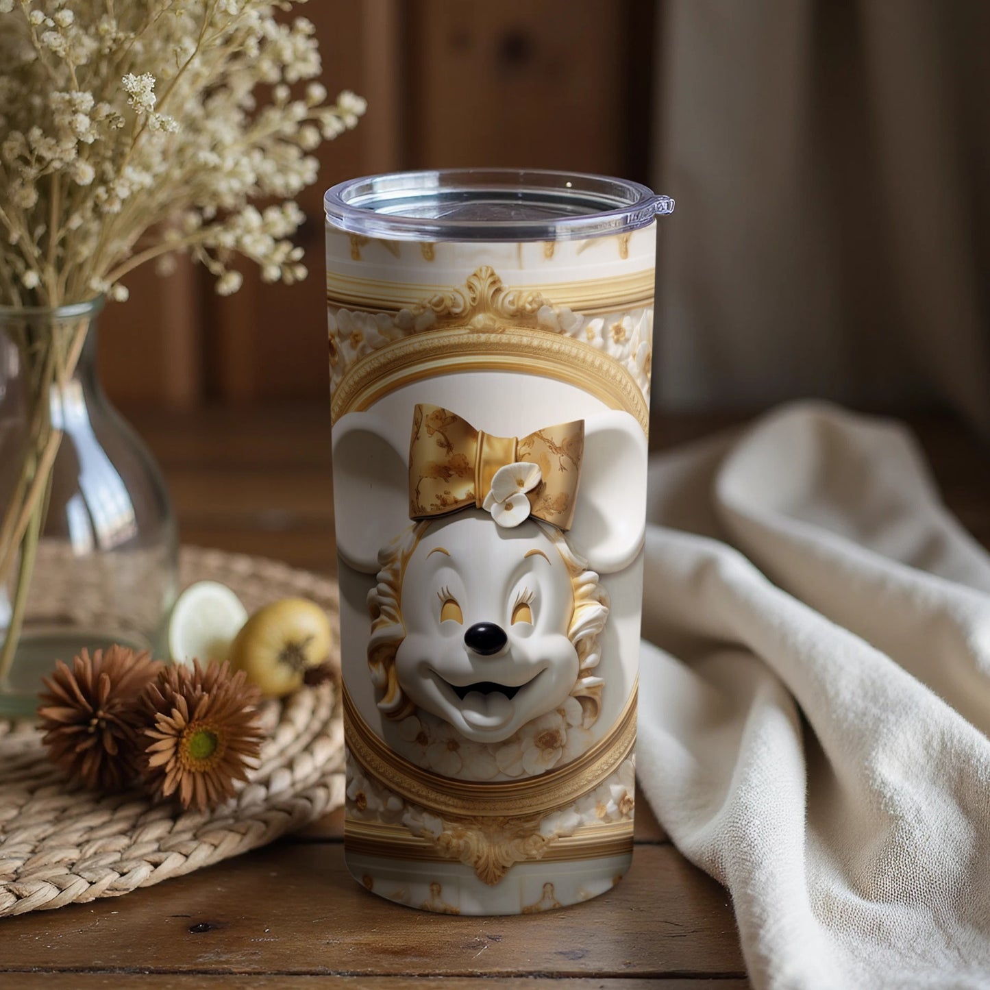 Vintage Style Mouse Character Engraving Travel Tumbler