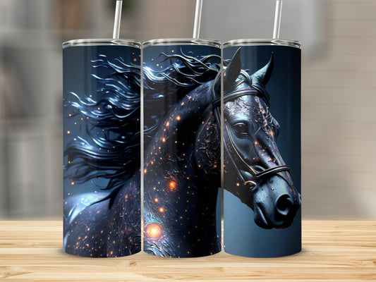 Black Stallion Galaxy Design Tumbler Cup